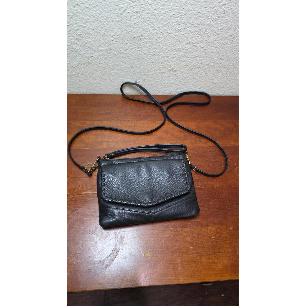 Hobo Crossbody Bag Womens Small Black Leather Whipstitch Wallet Purse